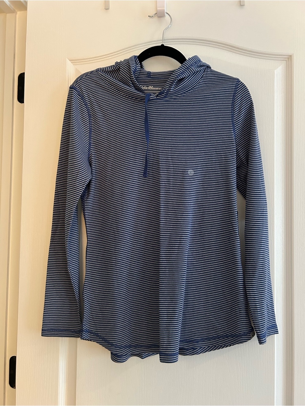 NWT New Eddie Bauer Blue Striped Hooded Long-Sleeve Top Large